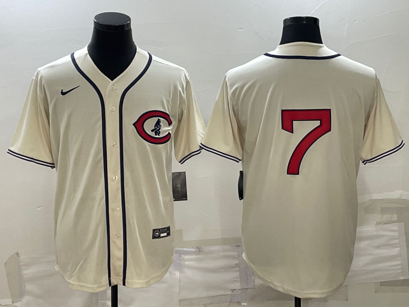 Men's Chicago Cubs Dansby Swanson #7 Cream Player Name Jersey1 baseball jersey product view 1