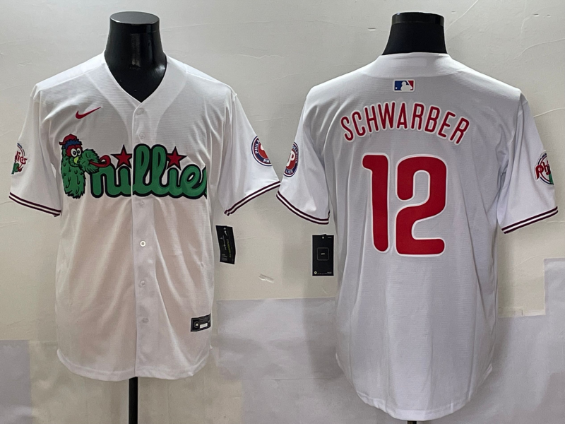 Men's Philadelphia Phillies Kyle Schwarber #12 White Game Jersey1 baseball jersey product view 1