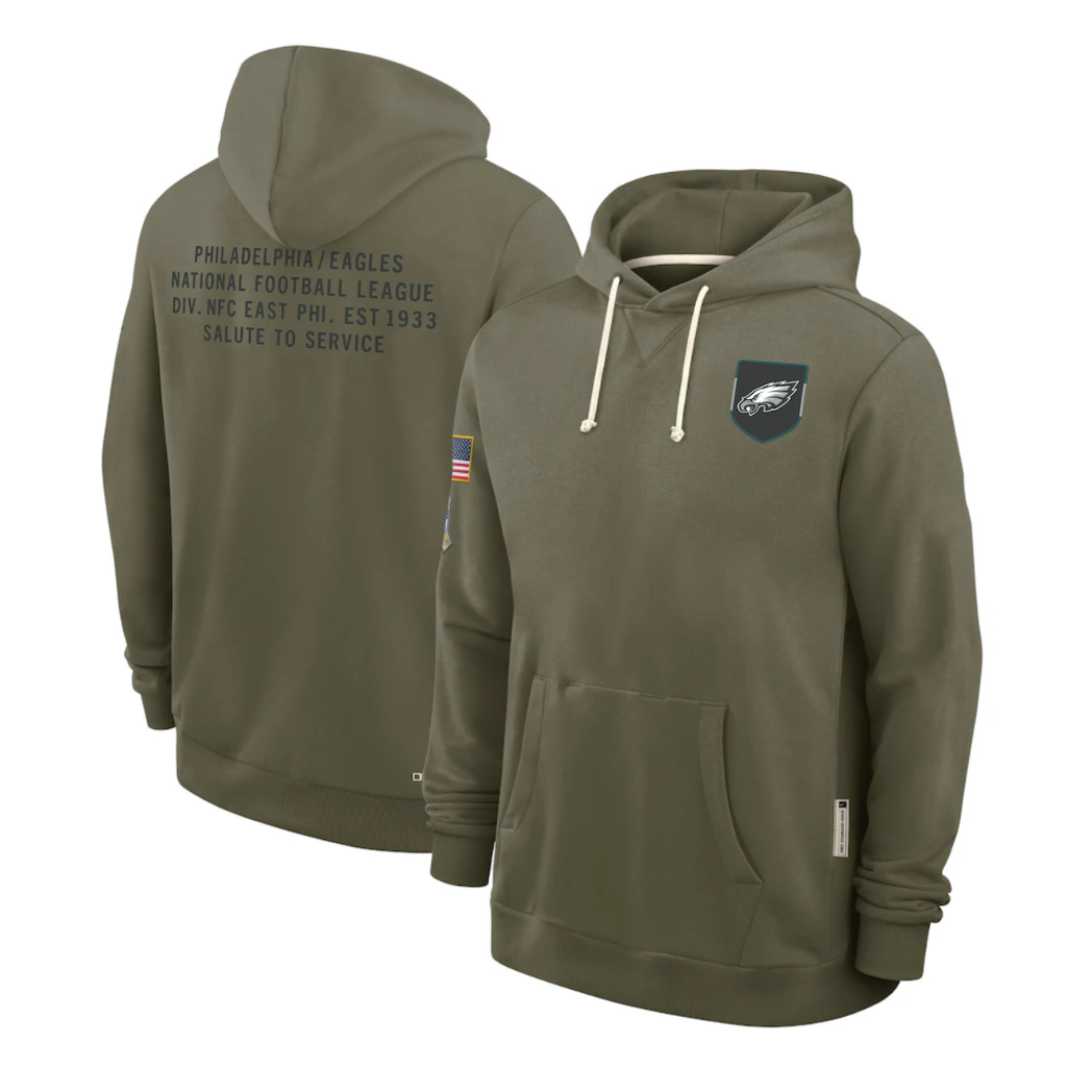 Men's Philadelphia Eagles Olive 2025 Salute to Service Sideline Standard Issue Dri-FIT Hoodie football jersey product view 1
