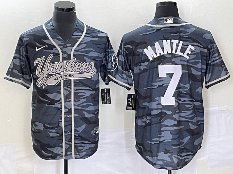 Men's New York Yankees Mickey Mantle #7 Grey Camouflage Player Jersey1 Joint Edition baseball jersey product view 1