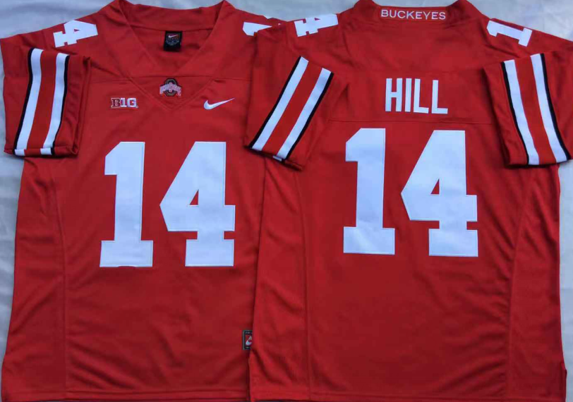 Men's Ohio State Buckeyes K.J. Hill #14 Scarlet Player Game Jersey sports jersey product view 1