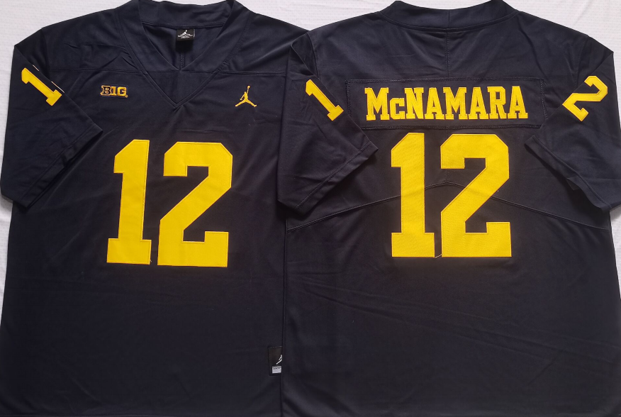 Men's Michigan Wolverines Cade McNamara #12 Navy Alumni Player Game Jersey sports jersey product view 1