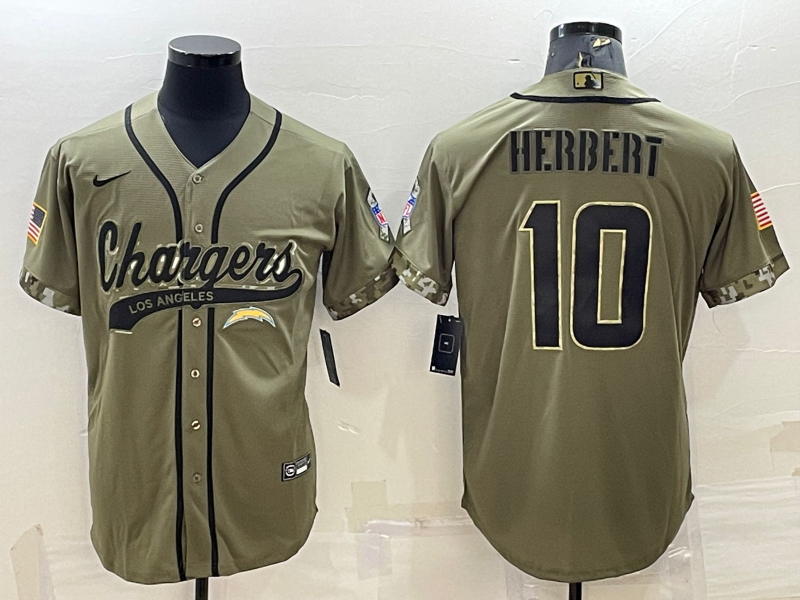 Men's Los Angeles Chargers Justin Herbert #10 Olive 2022 Salute To Service Limited Jersey1 Joint Edition football jersey product view 1