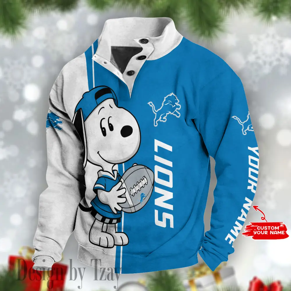Detroit Lions Cute Cartoon Dog Stand Collar Sport - Adult & Kids T-Shirts, Sweatshirts & Hoodies apparel design preview 1