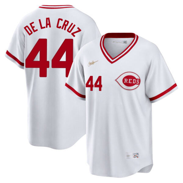 Elly De La Cruz Cincinnati Reds Throwback Jersey - White baseball jersey product view 1
