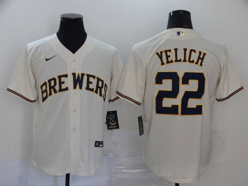 Men's Milwaukee Brewers Christian Yelich #22 Beige Player Jersey1 baseball jersey product view 1