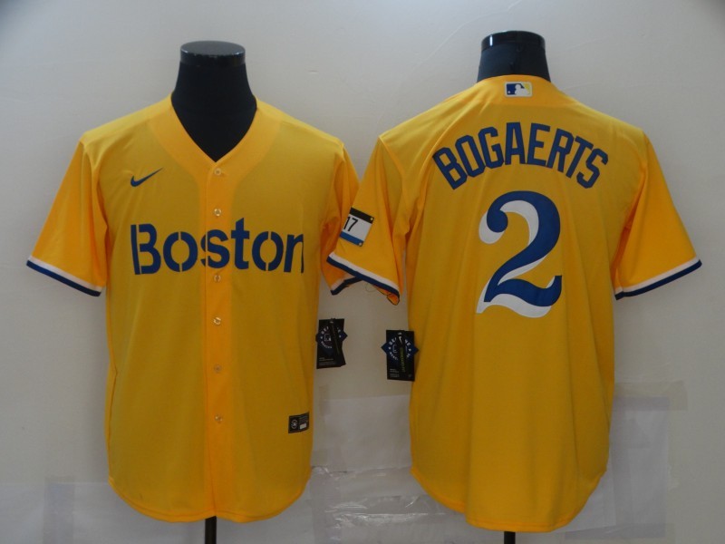 Men's Boston Red Sox Xander Bogaerts #2 Yellow Replica Baseball Jersey1 baseball jersey product view 1