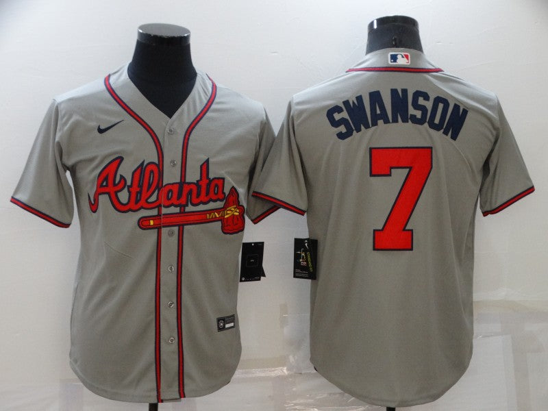 Men's Atlanta Braves Dansby Swanson #7 Gray Replica Player Jersey1 baseball jersey product view 1