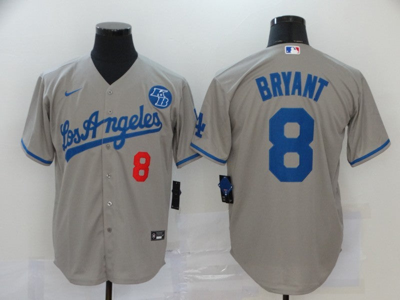 Men's Los Angeles Dodgers Kobe Bryant #8 Gray Replica Baseball Jersey1 baseball jersey product view 1