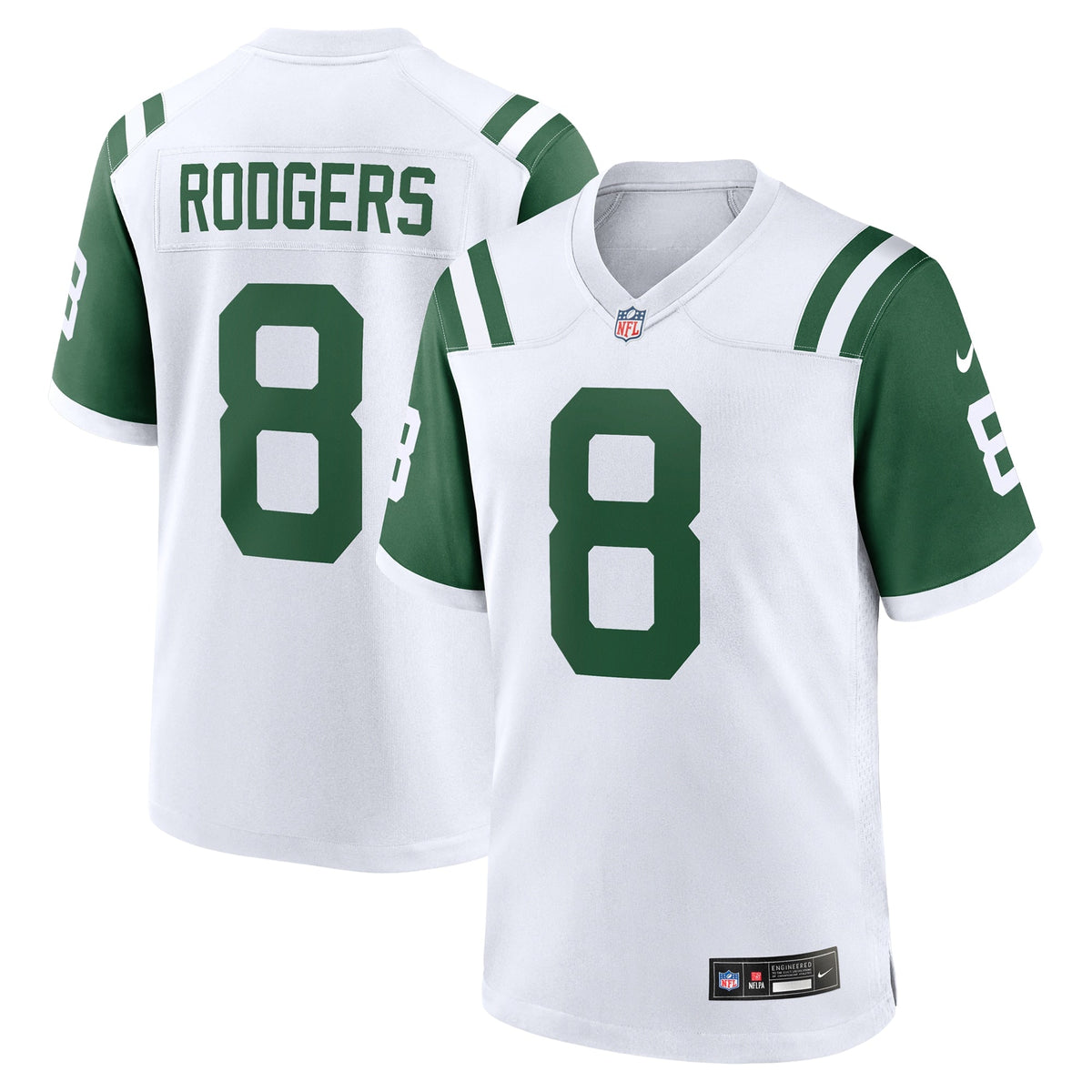 Aaron Rodgers New York Jets Nike Classic Alternate Game Jersey - White football jersey product view 1