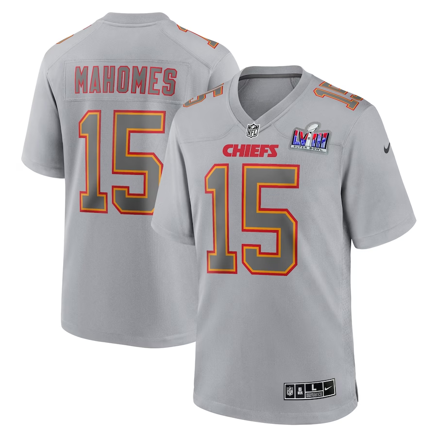 Men's Kansas City Chiefs Patrick Mahomes #15 Gray Super Bowl LVIII Atmosphere Fashion Game Jersey1 football jersey product view 1