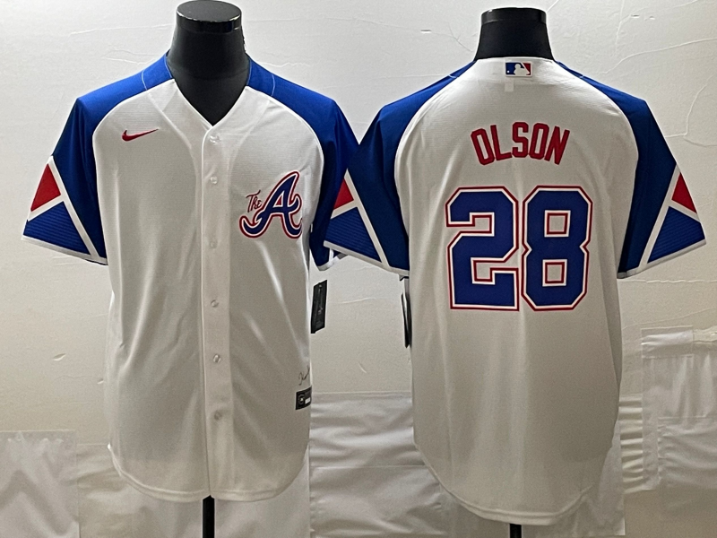 Men's Atlanta Braves Matt Olson Nike White 2023 City Connect Replica Player Jersey1 baseball jersey product view 1