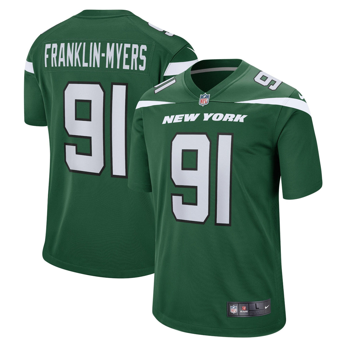John Franklin-Myers New York Jets Nike Game Jersey - Gotham Green football jersey product view 1