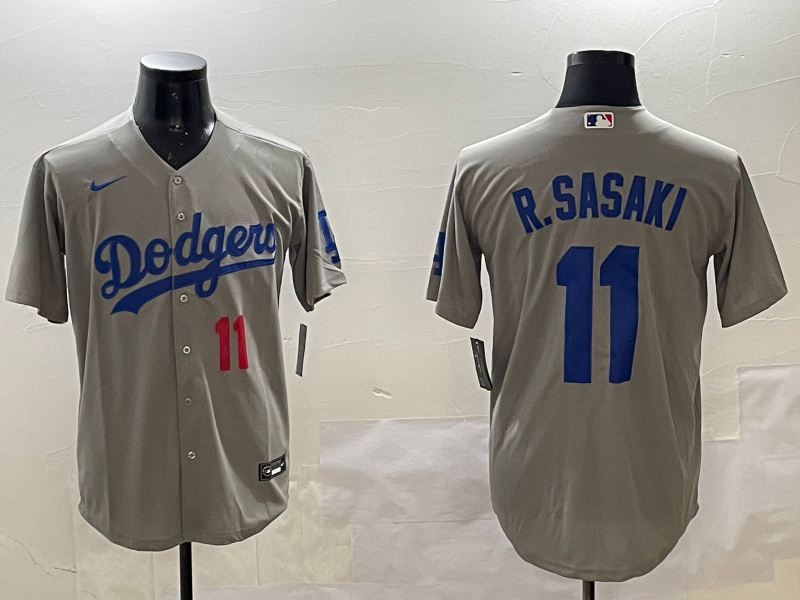 Men's Los Angeles Dodgers Roki Sasaki #11 Gray Replica Player Jersey1 baseball jersey product view 1