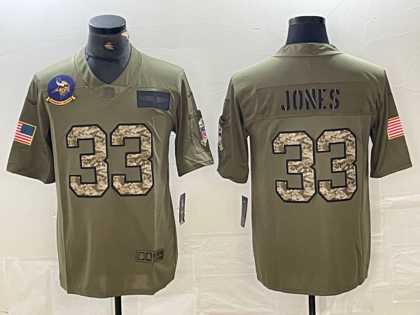 Men's Minnesota Vikings Aaron Jones #33 Olive Player Jersey1 football jersey product view 1