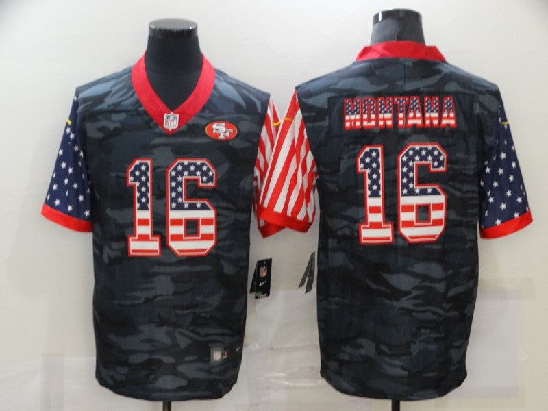 Men's San Francisco 49ers Joe Montana #16 Gray Camouflage Game Player Jersey1 football jersey product view 1