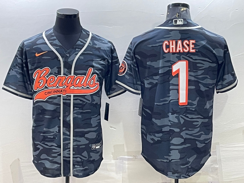 Men's Cincinnati Bengals Ja'Marr Chase #1 Grey Camouflage Fashion Game Jersey1 football jersey product view 1
