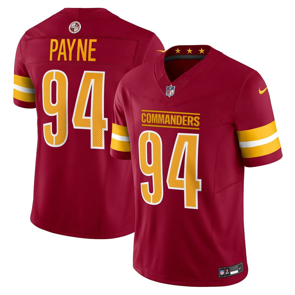 Daron Payne Washington Commanders Nike Vapor F.U.S.E. Limited Jersey - Burgundy football jersey product view 1