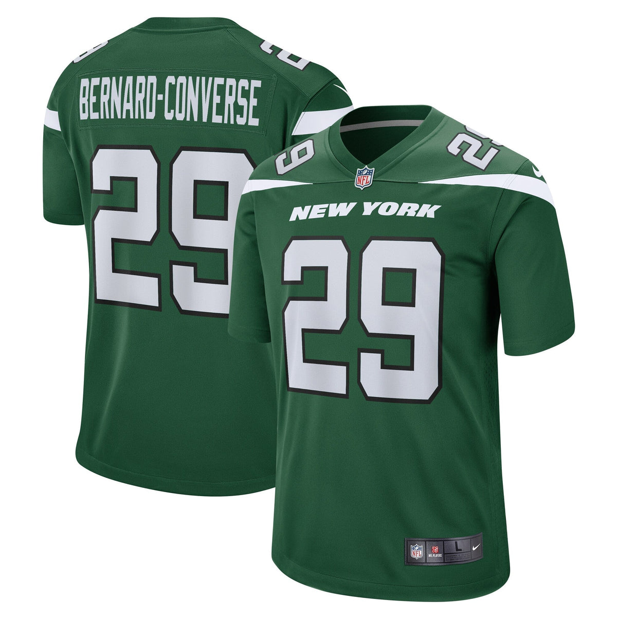 Jarrick Bernard Converse New York Jets Nike Game Jersey - Gotham Green football jersey product view 1