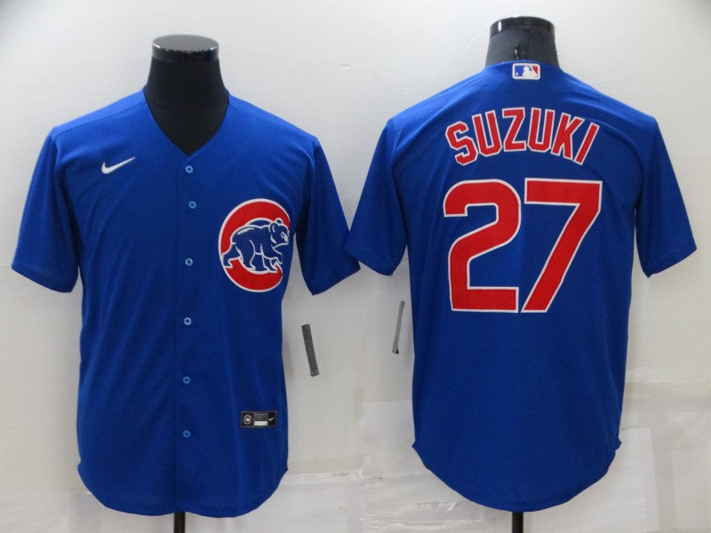 Men's Chicago Cubs Seiya Suzuki #27 Blue Replica Baseball Jersey baseball jersey product view 1