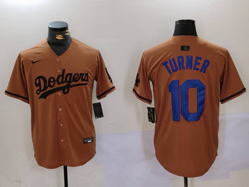Men's Los Angeles Dodgers Justin Turner #10 Brown Replica Player Jersey1 baseball jersey product view 1