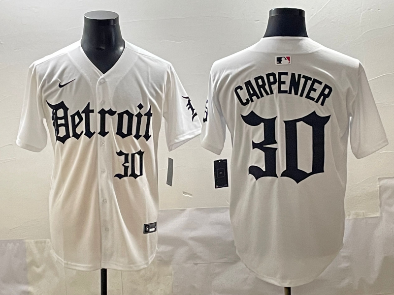 Men's Detroit Tigers Kerry Carpenter #30 White Game Jersey baseball jersey product view 1