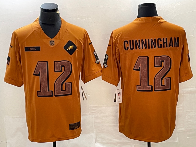 Men's Philadelphia Eagles Randall Cunningham #12 Brown 2023 Salute To Service Retired Player Limited Jersey1 football jersey product view 1