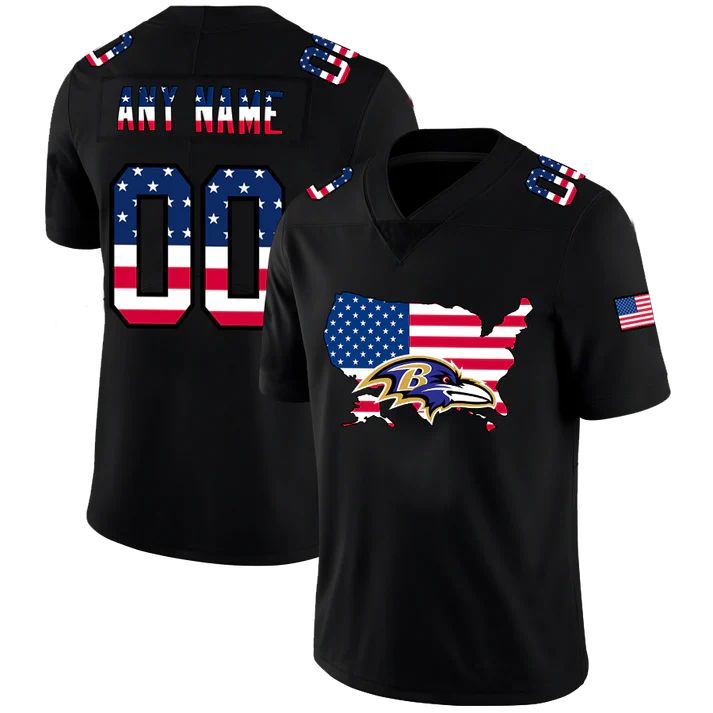 Custom1 Baltimore Ravens Football Black Limited Fashion Flag Stitched American Football Jerseys football jersey product view 1