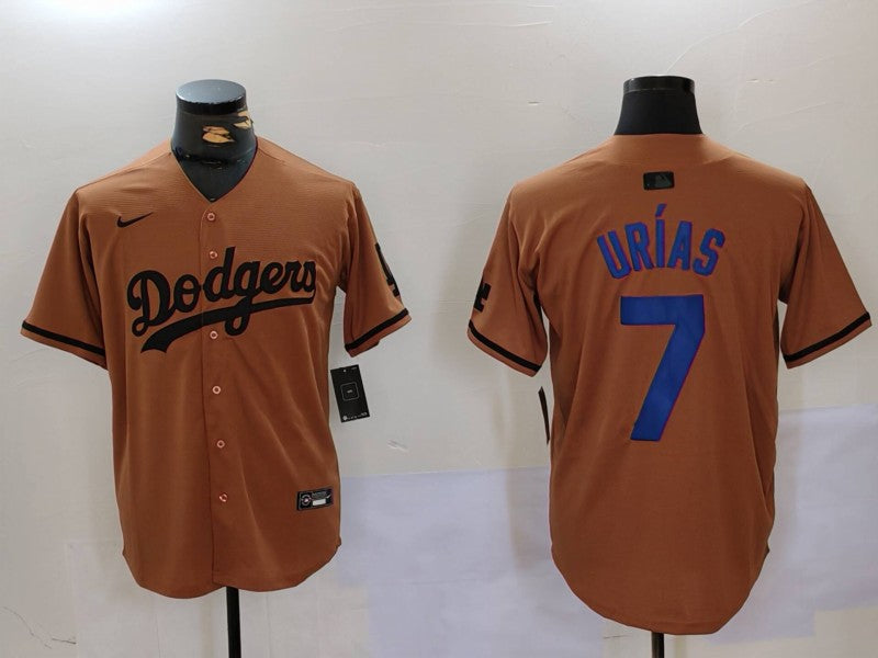 Men's Los Angeles Dodgers Julio Urias #7 Brown Replica Player Jersey1 baseball jersey product view 1