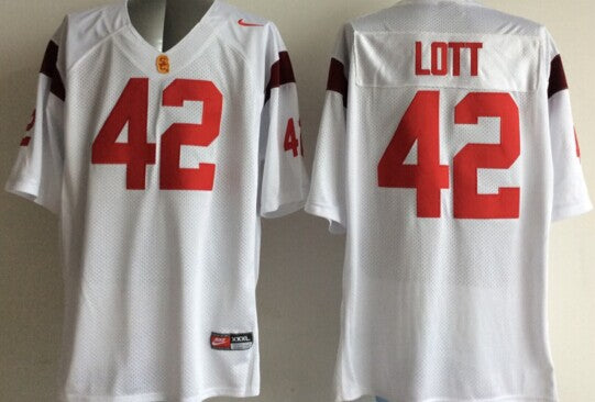 Men's USC Trojans Ronnie Lott #42 White Player Game Jersey sports jersey product view 1