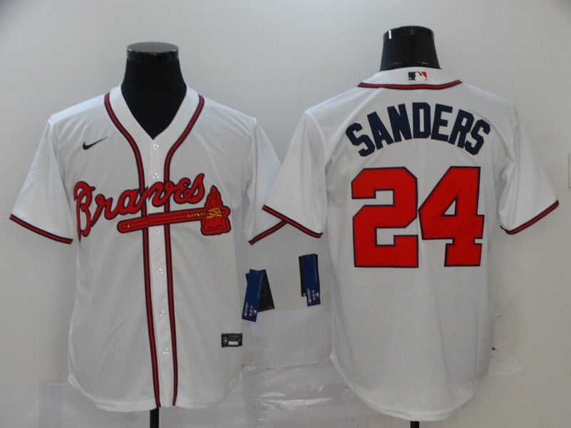 Men's Atlanta Braves Deion Sanders #24 White Replica Player Jersey1 baseball jersey product view 1