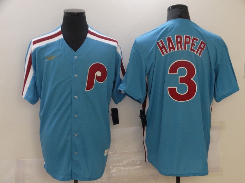 Men's Philadelphia Phillies Bryce Harper #3 Blue Replica Baseball Jersey1 baseball jersey product view 1