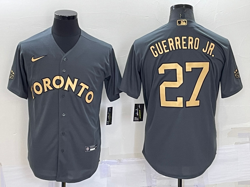 Men's Toronto Blue Jays Vladimir Guerrero Jr. #27 Gray Replica Player Jersey1 baseball jersey product view 1