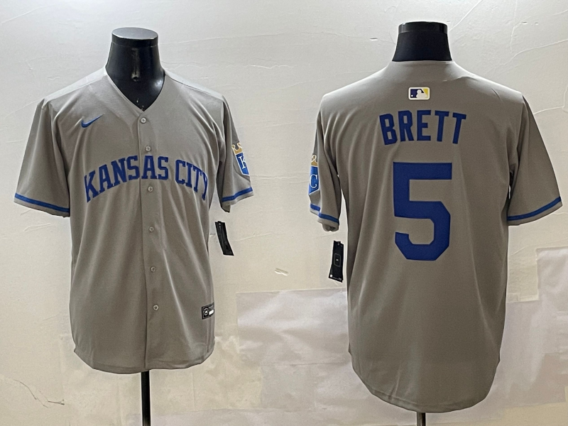 Men's Kansas City Royals George Brett #5 Gray Limited Player Jersey baseball jersey product view 1