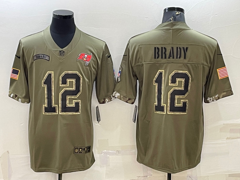 Men's Tampa Bay Buccaneers Tom Brady #12 Olive 2022 Salute To Service Retired Player Limited Jersey1 football jersey product view 1