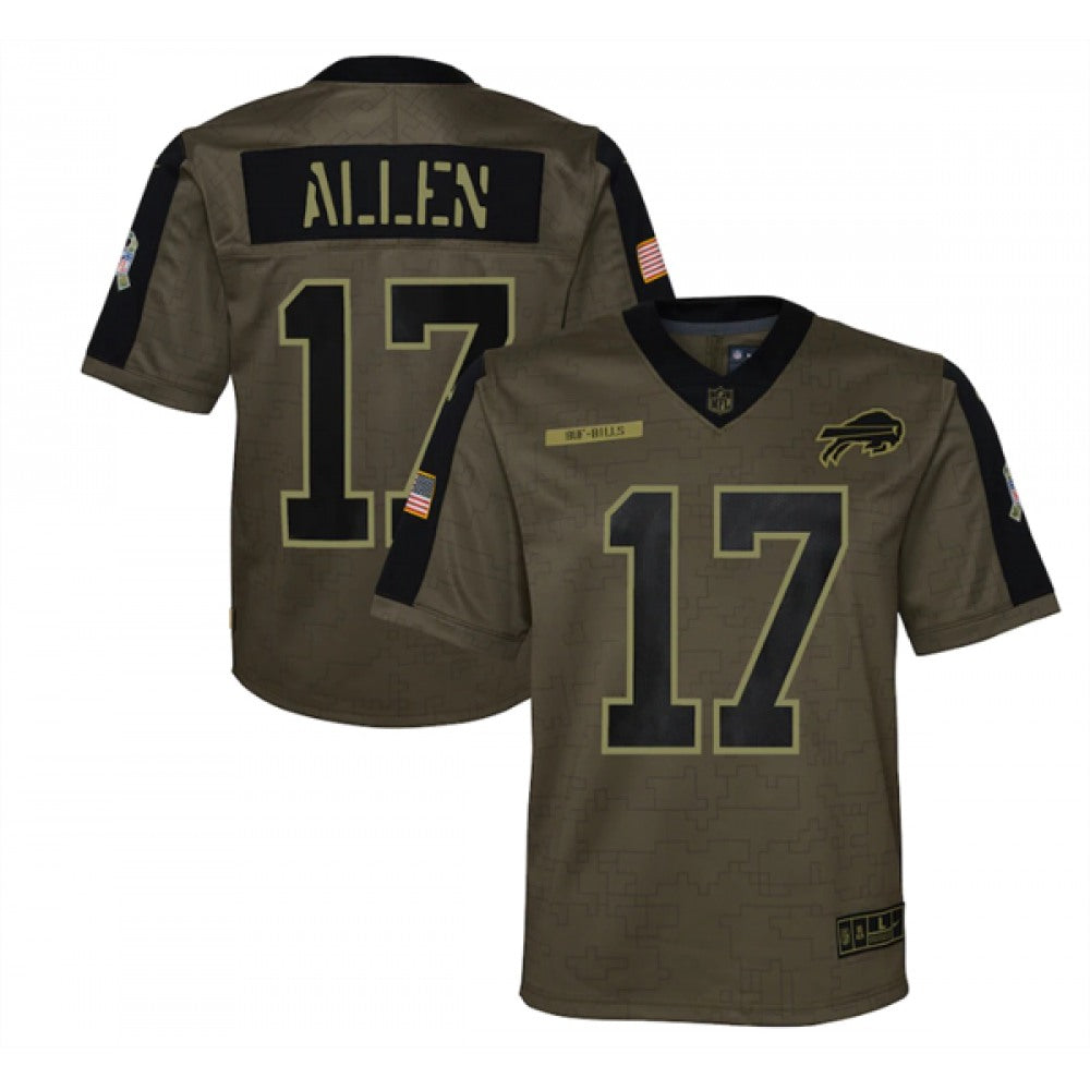 Youth Buffalo Bills #17 Josh Allen 2021 Olive Salute To Service Limited Stitched Jersey football jersey product view 1