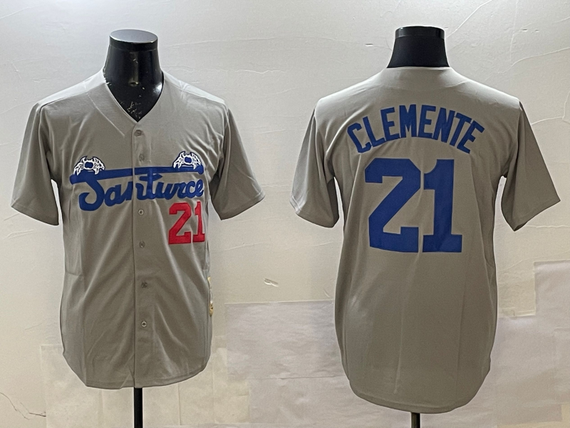 Men's Santurce Crabbers Roberto Clemente #21 Gray Puerto Rico Baseball Jersey1 baseball jersey product view 1