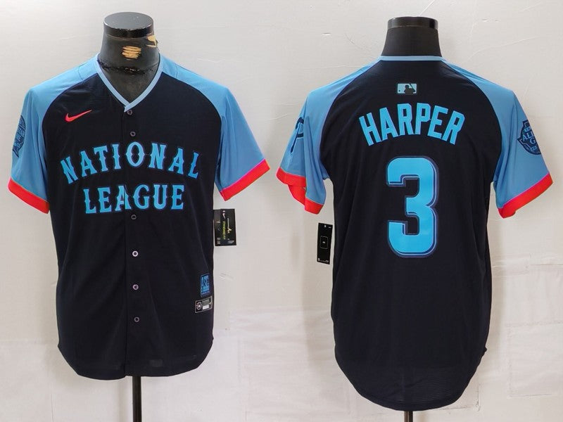 Men's National League Bryce Harper #3 Navy 2024 MLB All-Star Game Limited Player Jersey1 baseball jersey product view 1
