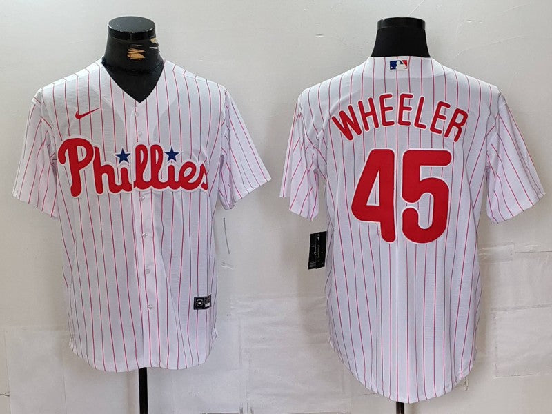 Men's Philadelphia Phillies Zack Wheeler #45 White Replica Player Jersey1 baseball jersey product view 1