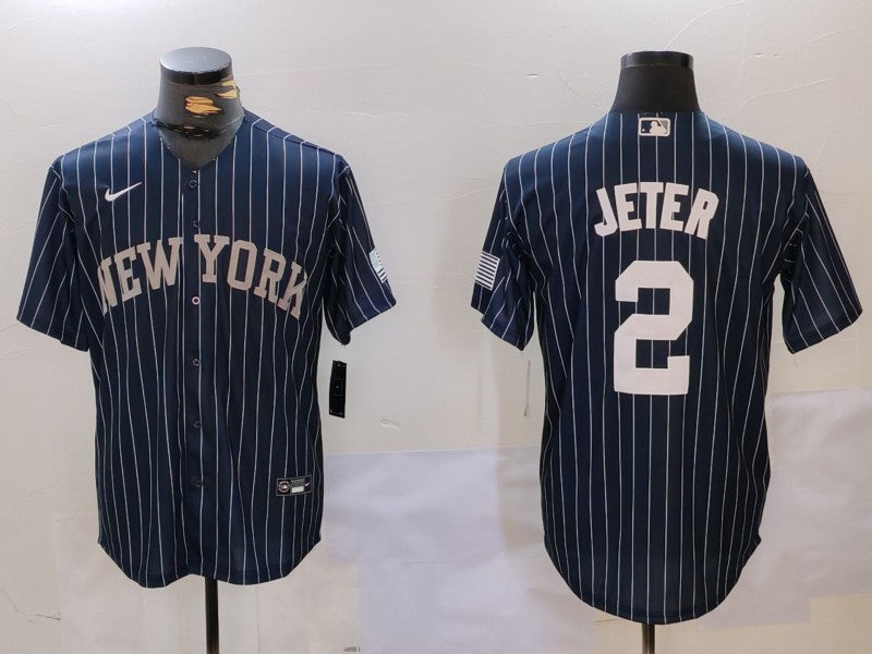 Men's New York Yankees Derek Jeter #2 Navy Player Jersey1 baseball jersey product view 1