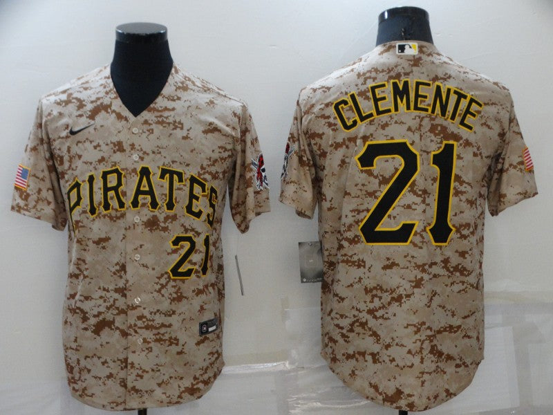 Men's Pittsburgh Pirates Roberto Clemente #21 Camouflage Game Jersey1 baseball jersey product view 1