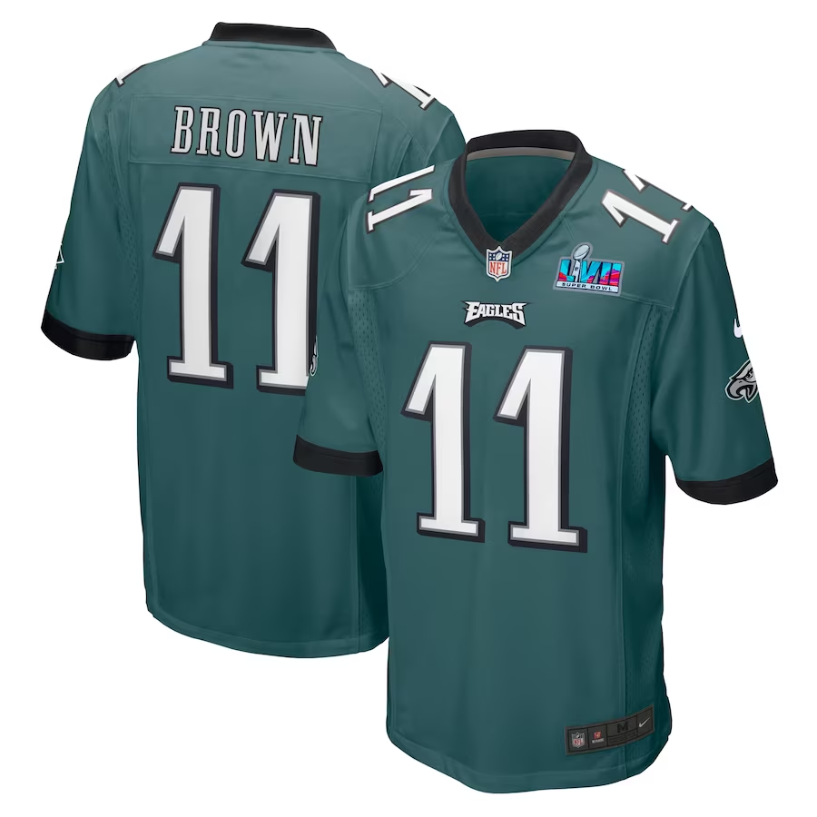 Men's Philadelphia Eagles A.J. Brown #11 Midnight Green Super Bowl LVII Patch Game Jersey1 football jersey product view 1