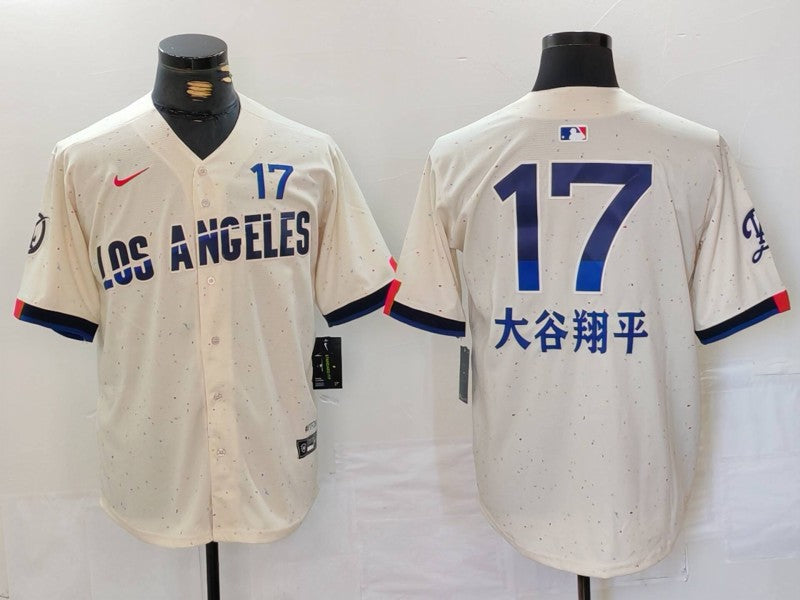 Men's Los Angeles Dodgers Shohei Ohtani #17 Cream 2024 City Connect Game Jersey1 baseball jersey product view 1
