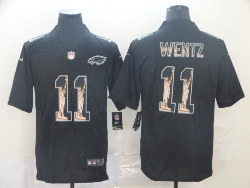 Men's Philadelphia Eagles #11 Carson Wentz Black Replica Jersey1 football jersey product view 1