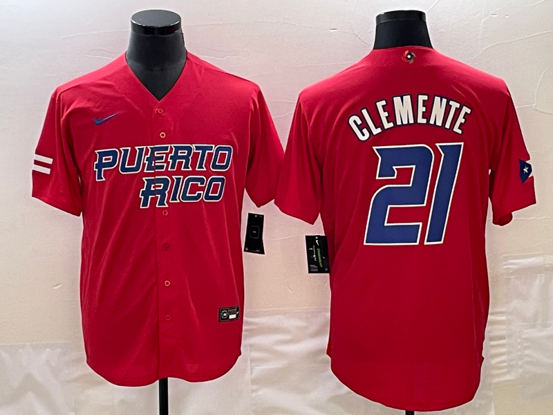 Men's 2023 World Baseball Classic #21 Roberto Clemente Puerto Rico Red Jersey1 baseball jersey product view 1