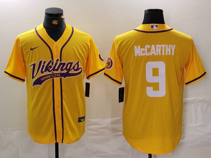 Men's Minnesota Vikings J.J. McCarthy #9 Yellow Game Jersey1 football jersey product view 1