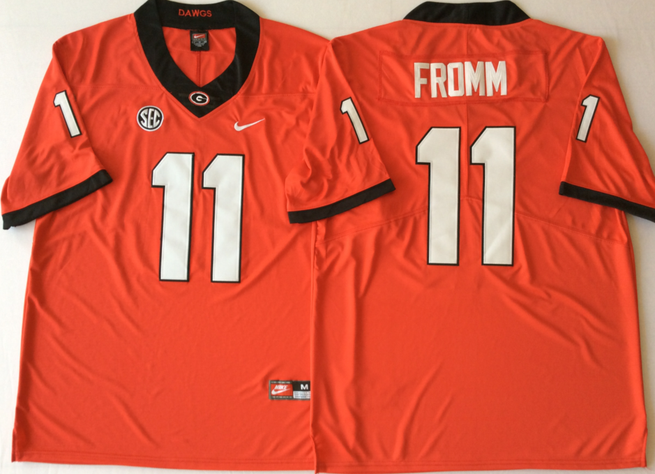 Men's Georgia Bulldogs Jake Fromm #11 Red Player Game Jersey sports jersey product view 1
