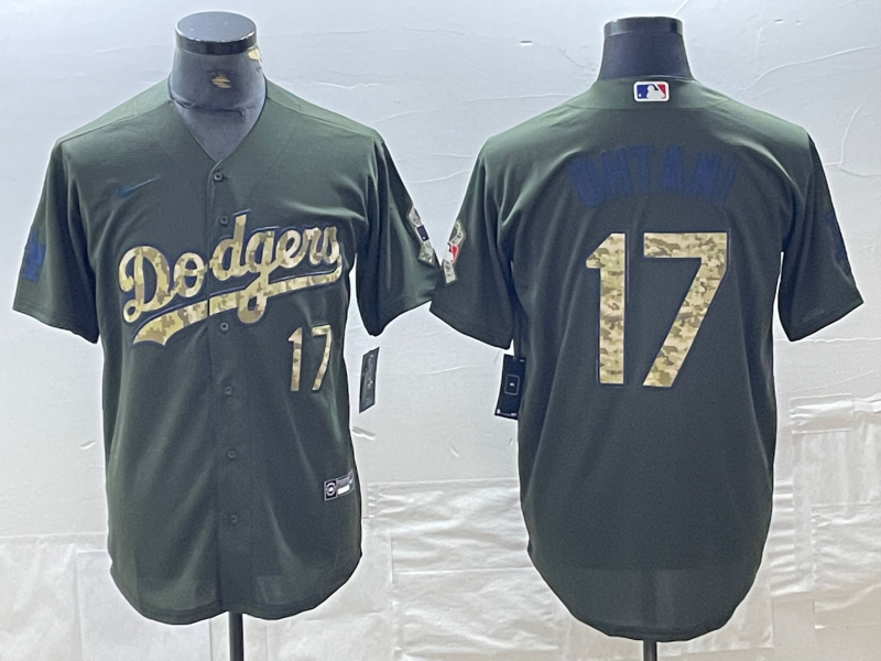 Men's Los Angeles Dodgers Shohei Ohtani #17 Army Green Game Jersey1 baseball jersey product view 1