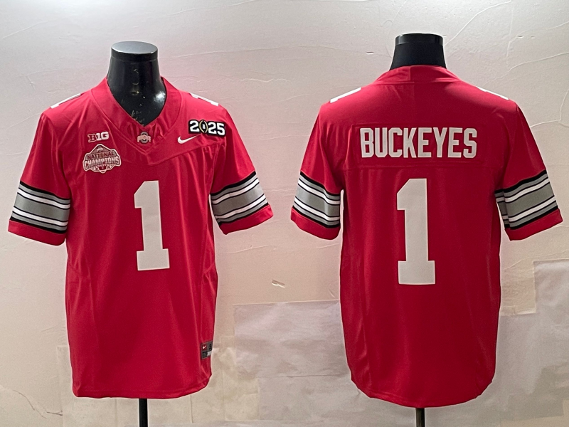 Men's Ohio State Buckeyes Quinshon Judkins Red 2025 CFP Final National Champions Patch F.U.S.E. Jersey sports jersey product view 1