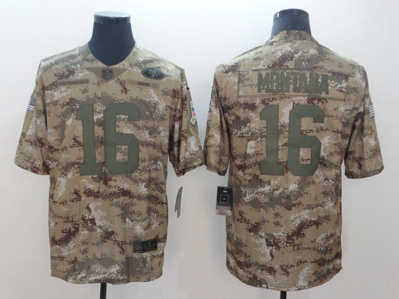 Men's San Francisco 49ers Joe Montana #16 Camouflage Game Jersey1 football jersey product view 1